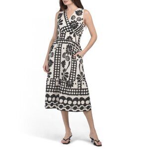 SPIGHE DI LINO Italy Linen Blend Sleeveless Floral Polka Dot Maxi Dress
